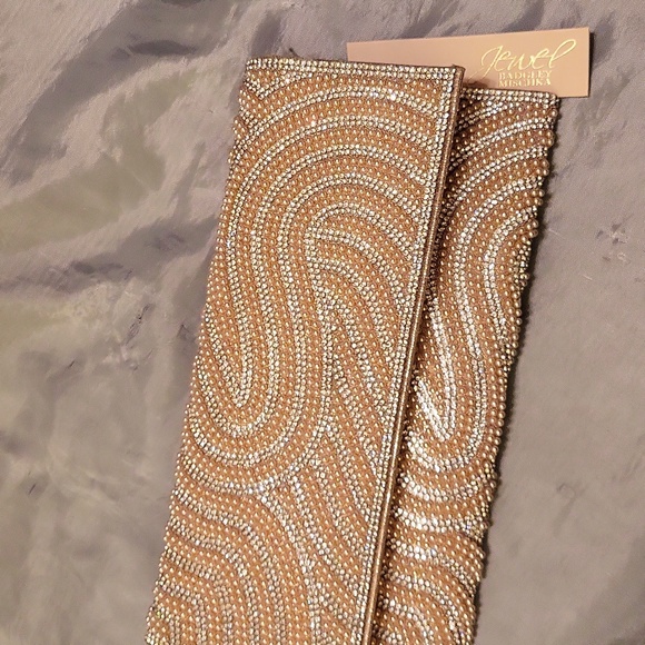 Badgley Mischka Elegant Golden Gem Pearlized Clutch Bag W Chain Shoulder Strap